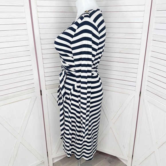 Banana Republic Striped Knit Wrap Dress Blue White XL Long Sleeve Nautical - Picture 2 of 10